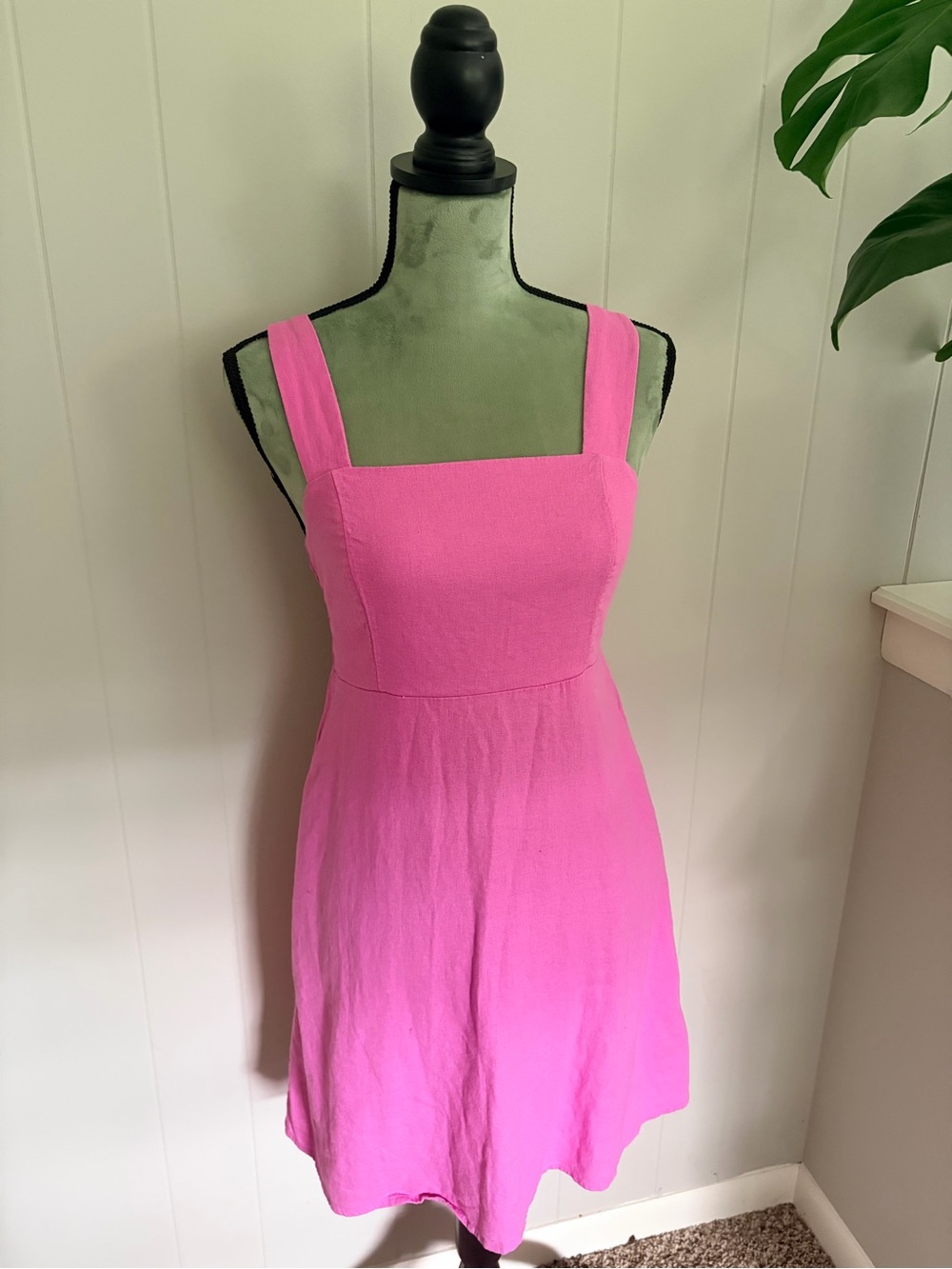 Hot Pink Square-Neck Mini Dress
